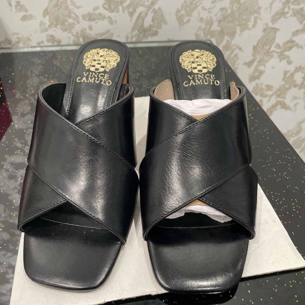 Vince Camuto Black Mules with Crisscross Design